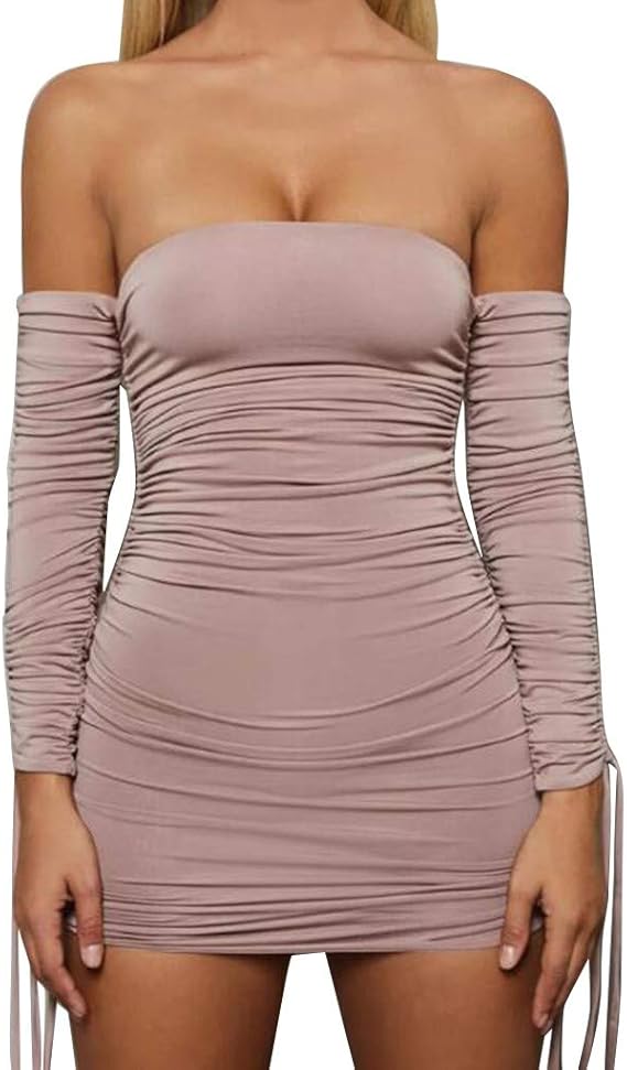 Long Dresses for Women，Fashion Womens Long Sleeve Draw String Solid