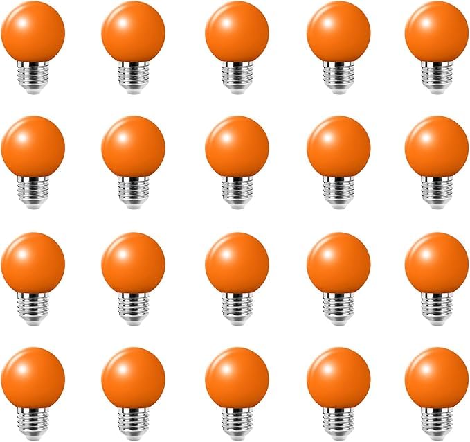 WULUN E27 Coloured Bayonet Light Bulbs,2W G45 Golf Ball Mini Globe Bulb,Equivalent 20W Incandescent Bulbs,for Outdoor Patio Party Christmas Lights, Orange, 20 Pack