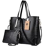 Z-joyee Women Shoulder Bag 2 Piece Tote Bag Pu Leather Handbag Purse Bags Set, Black
