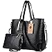 Z-joyee Women Shoulder Bag 2 Piece Tote Bag Pu Leather Handbag Purse Bags Set, Black