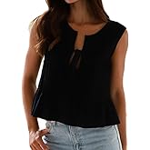 TUWIXIUW Women Bow Tie Front Pleated Tank Tops Coquette Ruffle Babydoll Peplum Blouse Sleeveless Y2K Flowy Vest Tunic Top