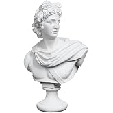 YUEOECOR 14.2 Inch Apollo Bust Statue, Gloss White Resin Greek Roman Sculpture for Indoor &amp; Outdoor Home Decor