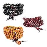 PWMENLK Necklace,3Pcs 108 8mm Wood Beaded Tibetan