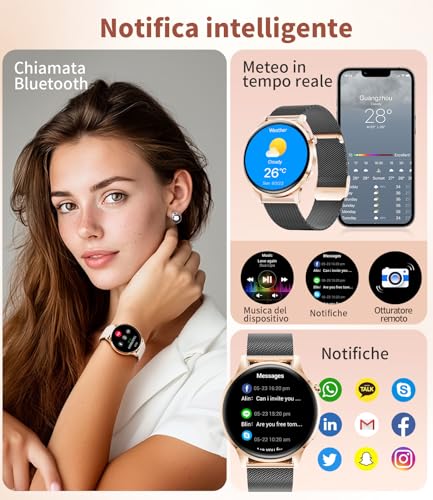 FV23-G Women's Smartwatch, AMOLED Display 1.32 Inches Ultra-Thin Bluetooth Calls, IP68 Waterproof, 116 Sport Modes, Monitoring of Cycle/Heart Rate and Sleep, 2 Straps and 2 Cables Included