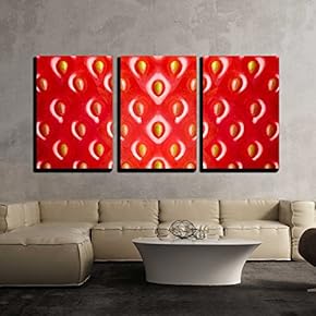 3 Piece Canvas Wall Art - Strawberry Texture, Abstract Background - Modern Home Art Stretched and Framed Ready to Hang - 16"x24"x3 Panels