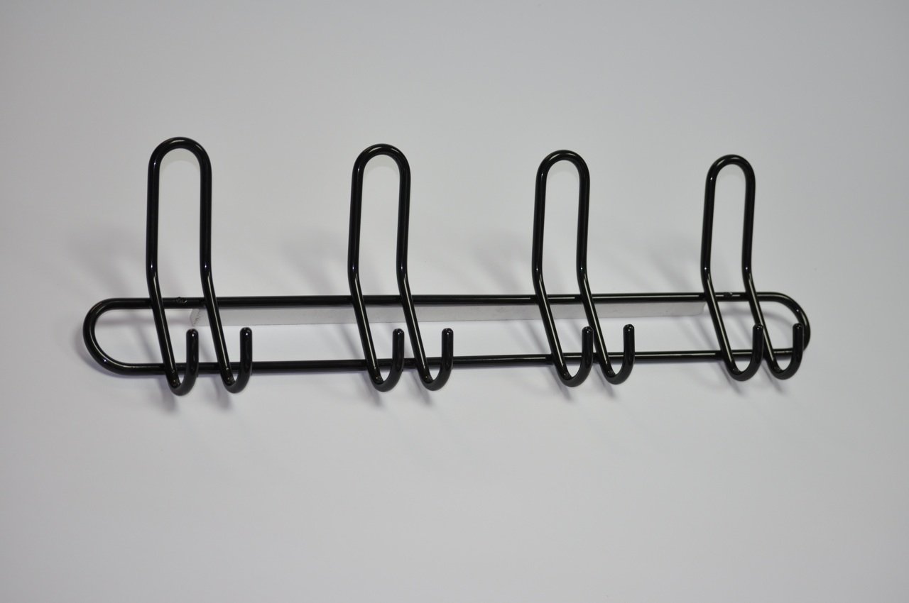 Hook Rack, Coat Rack, clotheshook, Wardrobe, 4 Double-Hooks, Black Steel, 585 x 170 x 60 mm