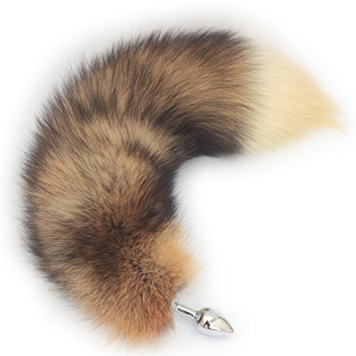 Multi-Function Real Fox Tail Fur Anal Plug Sexy Adult Toy Fashion Butt Stainless Steel Cosplay(Red, Small)