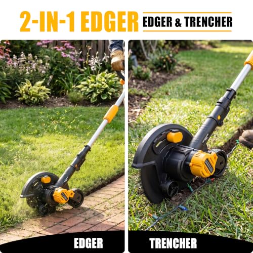 Houselife Cordless Lawn Edger Compatible with DeWalt 20V Max Battery (Tool Only), 9-Inch Electric Edger Trencher Tool with Dual Wheels, 4 Adjustable Depths, 3500RPM for Driveway Sidewalk Landscaping