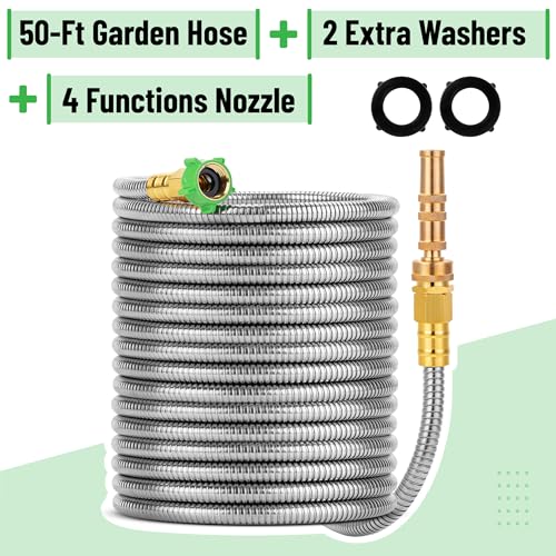 UNCO- Stainless Steel Metal Hose with 4 Function Brass Nozzle, 50 ft, photo 8