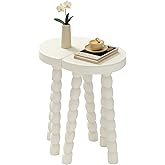 LitaEther Wooden Bobbin Side Table - Plant Stand - Half Round Table - Wooden Accent Stool- Minimalist Decorative Table for Be