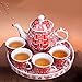 Greencherry Chinese Traditional Red Tea Set For Wedding Mandarin Duck Patten Double Xi with Base