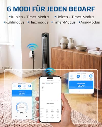 DEWENWILS Smart Thermostat Socket, WiFi Temperature Controller with Sensor 230 V, App Control, LCD Display, 6 Operating Modes with Heating/Cooling/Timer for Greenhouse, Terrarium, Fridge