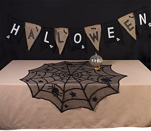 Crystyle Halloween Spider Table Topper Black Lace Round Table Cover 40 Inches for House Decoration,Dinner Party