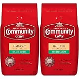 Community Coffee Half Caff Medium Dark Roast Premium Ground 32 Oz Bag (2 Pack), Full Body Smooth Full Flavored, 100% Select Arabica Coffee Beans