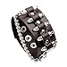 MORE FUN Punk Style Black Leather Cuff Bracelet Wristband Bullet Design with Skull Head Style