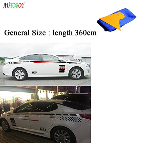 ABy Sports Racing Stripe Car Waistline Sticker Body Side Auto Decal Set For KIA K2 K3 K5 Cruze Crider Focus(Black+Red)