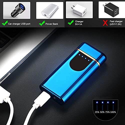 Electric Lighter, USB Rechargeable Double Arc Flameless Windproof Plasma Lighter Cool Lighter for Camping, Hunting, Backpacking,Hiking,Firestarter,Survival,EDCetc (Blue)