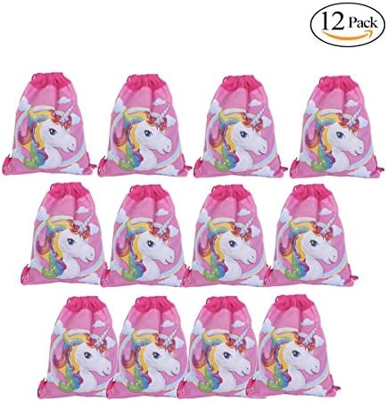 Joylish 12 Pack Unicorn Party Drawstring Bags Party Favors for Kids Goodies Backpack, 1