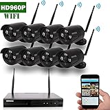 OOSSXX 8-Channel HD 1080P Wireless Network/IP Security Camera System(IP Wireless WIFI NVR Kits),8Pcs 1.3 Megapixel Wireless Indoor/Outdoor IR Bullet IP Cameras,P2P,App,No HDD