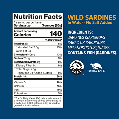 Wild Wild Sardines in Water, No Salt Added, Tinned Fish, NonGMO