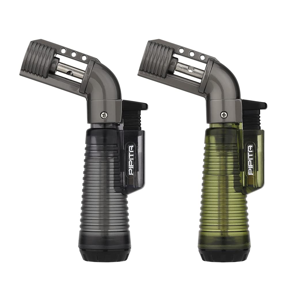 PIPITA Cigar Torch Lighter,2 Pack Refillable Butane gas Single Jet Cigar Lighters,Adjustable Flame, Windproof Firelighters, Pocket lighter for Men Gifts (Without Gas)