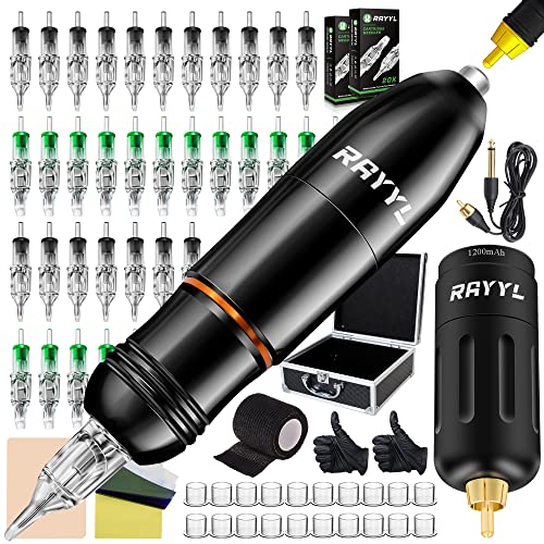 Rayyl Professional Machine Pen Kit - PRO Machine Pen Tattoo Power Supply Practice Skin Transfer Paper for Beginners & Experienced Artists…