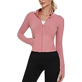 M MOTEEPI Cropped BBL Jackets for Women Running with Zip Pockets Workout Athletic Full Zip Jackets Yoga Gym Thumb Holes