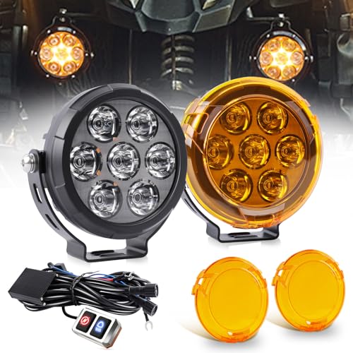 CO LIGHT Additional Lights for Motorcycle LED, 140W/2PCS Motorcycle Fog Lights Strobe Headlight Kit Removable Amber Hood Brackets and Wiring Universal for ADV Moto R 1250GS
