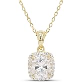 SAVEARTH DIAMONDS 1 1/2 ct. t.w Center 7X8MM Cushion Cut Lab Created Moissanite Diamond Halo Pendant Necklace In 14k Gold Over Sterling Silver, 18" Chain (VVS1 Clarity, 1.50 Cttw)