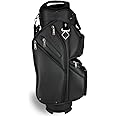 REVCORE Luxury Golf Cart Bag, Premium Synthetic Leather, 14 Way Dividers, Black Alloy Hardware, 9 Pockets w/2 Insulated Cooler Pockets, 2 Felt-Lined Valuable & Oversized Putter Well & Rain Hood