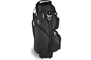 CADDYDADDY REVCORE Luxury Golf Cart Bag, Premium Synthetic Leather, 14 Way Dividers, Black Alloy Hardware, 9 Pockets w/2 Insulated Cooler Pockets, 2 Felt-Lined Valuable & Oversized Putter Well & Rain Hood