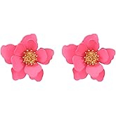 Boho Flower Stud Earrings for Women,Chic Pink White Yellow Drop Flower Statement Earrings Tropical Beach Jewelry