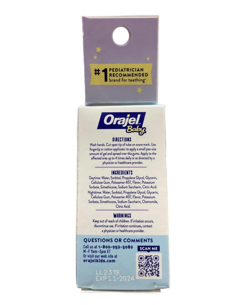 Orajel Baby Non-Medicated Cooling Gel Day & Night 0.18 Ounce (6 Pack)