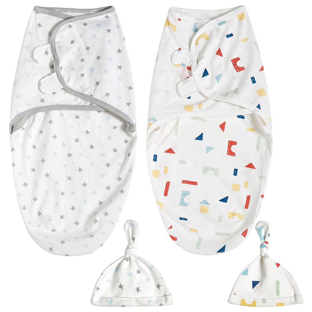 HINATAA 2 Pack Baby Swaddle Wrap Newborn Babies Swaddling Sack, 0-3 Months 100% Soft Breathable Cotton Swaddles Unisex (Star)