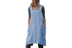YESDOOD Cotton Linen Apron Cross Back Apron for Women with Pockets Pinafore Dress for Baking Cooking, Baby Blue