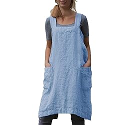 YESDOOD Cotton Linen Apron Cross Back Apron for