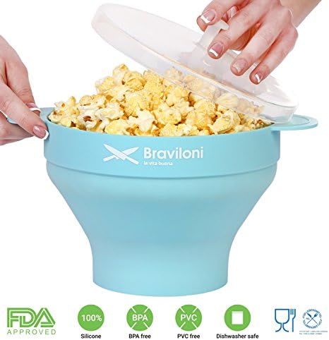 Popcorn Maker for Microwave - Blue - Premium Popcorn Popper - FDA approved BPA Free Silicone Bowl with Lid - Save on Hot Air and Machine Popcorn Popper - Cook Healthy Popcorn from Kernels