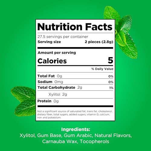 PUR GUM | ASPARTAME FREE CHEWING GUM | 100% XYLITOL | NATURAL SPEARMINT FLAVORED GUM, 55 PIECES (PACK OF 6)