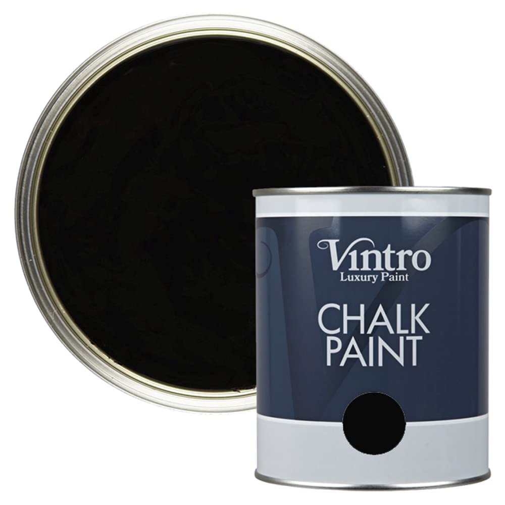 Vintro | Black Chalk Paint | Furniture Paint | Shabby Chic | Upcycle | Decorate | Ultra Matt Finish | 1 Litre (Victorian Black)