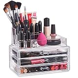 Beautify Acrylic Cosmetic Makeup Jewelry Organizer with 3 Drawers and 11 Compartments