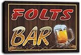 scw3-027246 FOLTS Name Home Bar Pub Beer Mugs Stretched Canvas Print Sign