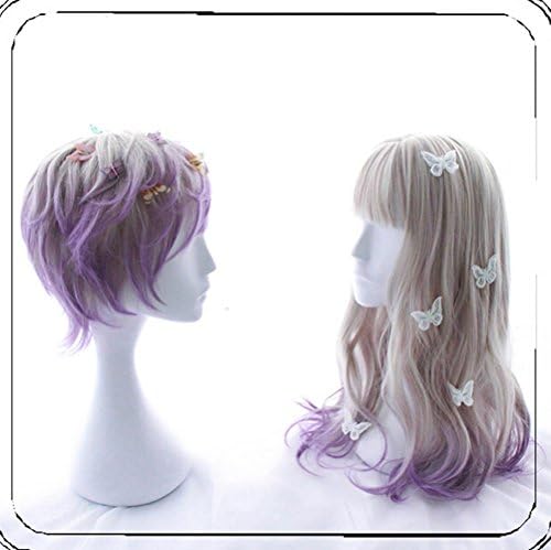 35cm Gorgeous Lolita Wigs Purple Blonde Gradient Ombre Hair for Men Boys Daily Use Cosplay Party Halloween Pastel Wig (For Male)