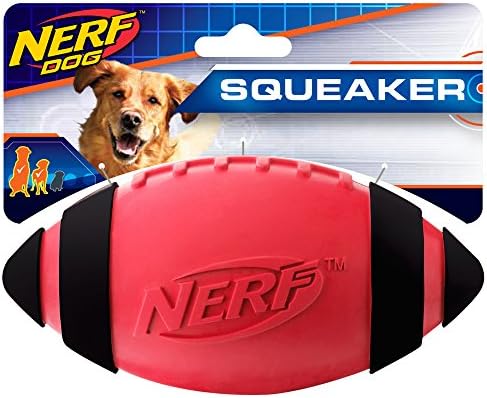 Nerf Dog Rubber Football Dog Toy With Interactive Squeaker Lightweight Durable And Water Resistant 7 Inch Diameter For Mediumlarge Breeds Single Unit Red