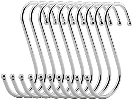 Neele Premium 10-Pack Round S Shaped Hooks S Hanging Hooks Hangers in Polished Stainless Steel Metal for Kitchen, Bedroom and Office ( L )
