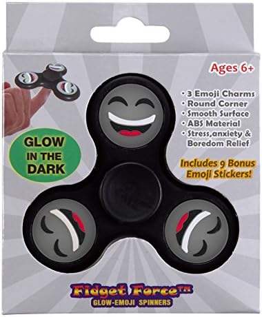 Fidget Force - Smiley Face Emoji Glow in the Dark Spinner - Keeps Fidgety Hands at Play - ADHD, Anxiety, Autism &amp; Stress Reducer - Hand Spinner &amp; Fidget Spinner Toys for Adult - 9 Free Emoji Stickers
