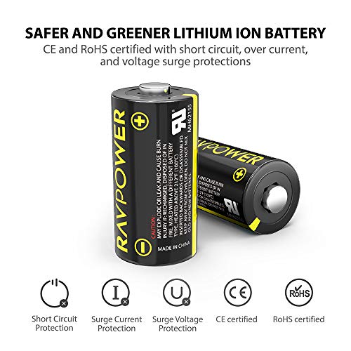 CR123A 3V Lithium Battery RAVPower Non-Rechargeable Lithium Batteries [16 Pack 1500mAh Each] 10 Years of Shelf Life for Arlo Cameras Polaroid Flashlight Microphones [CAN NOT BE RECHARGED]