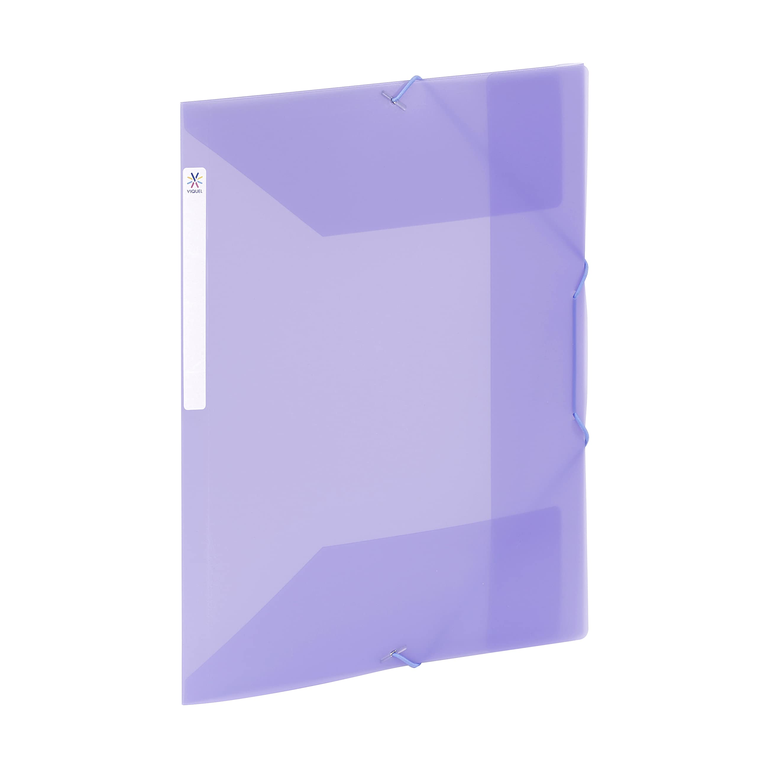 Viquel - Large Capacity Plastic 3 Flap Folder - A4 File Box with ID Label - Translucent Purple