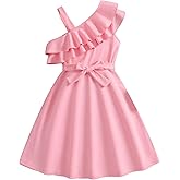 Floerns Girl's Ruffle Asymmetrical Neck Dress Sleeveless A Line Short Dresses with Belt