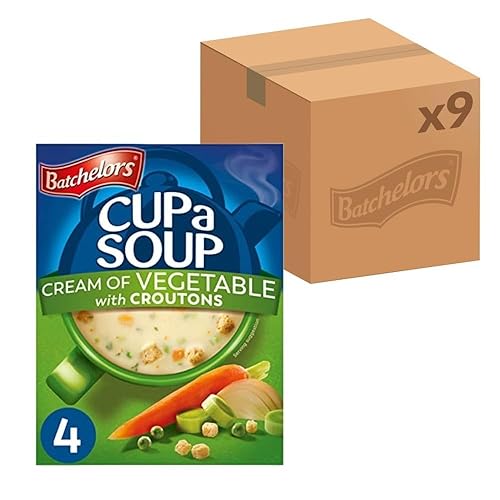 Batchelors Cup a Soup Cream Of Vegetable with Croutons Instant Soup, 4 Sachets Per 122 g Box (Total 9 Boxes = 36 Sachets)