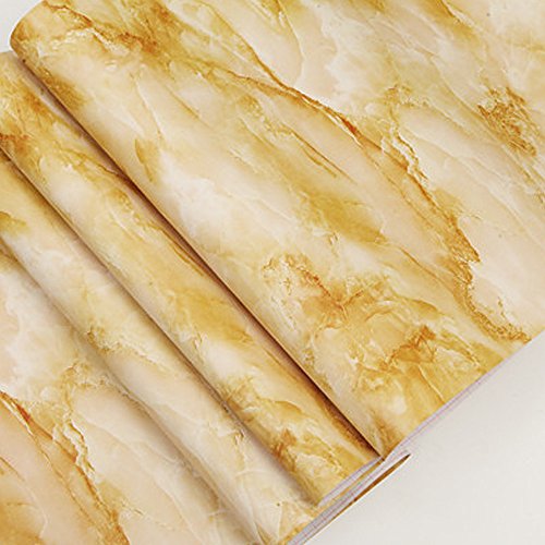 SimpleLife4U Marble Effect SelfAdhesive Wallpaper Yellow Contact Paper